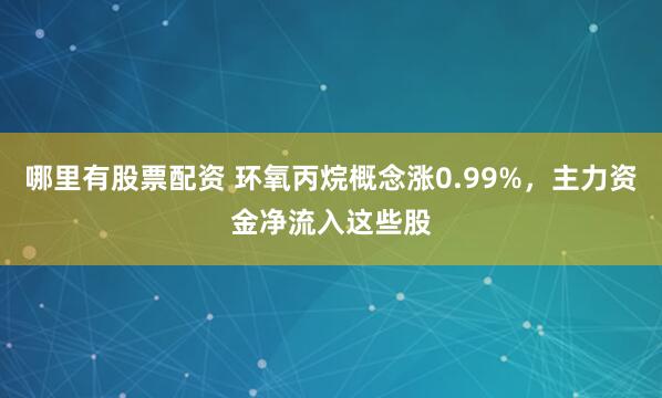 哪里有股票配资 环氧丙烷概念涨0.99%，主力资金净流入这些股