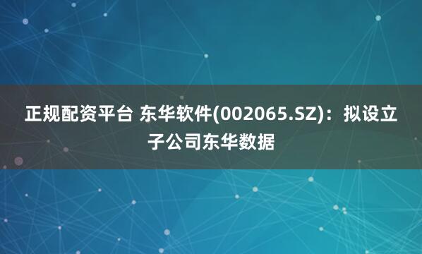 正规配资平台 东华软件(002065.SZ)：拟设立子公司东华数据