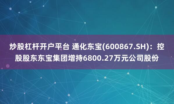 炒股杠杆开户平台 通化东宝(600867.SH)：控股股东东宝集团增持6800.27万元公司股份